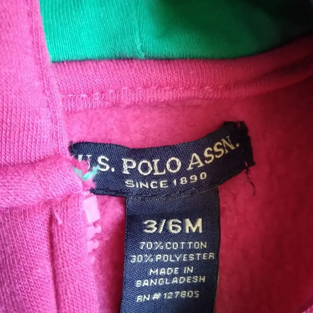 US Polo Baby Sweatsuit Sz 3 6m Hoodie Jacket Outfit Pants Skirted Pink Warm Snow